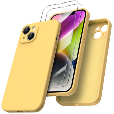 Flüssigsilikon iPhone 14 Hülle mit Kameraschutz und 2 Displayschutzfolien