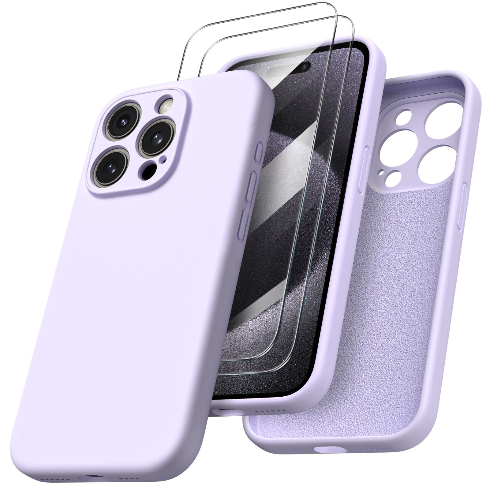 Liquid Silicone iPhone 15 Pro Max Case with Camera Protection and 2 Screen Protectors