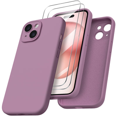 Flüssigsilikon iPhone 15 Hülle mit Kameraschutz und 2 Displayschutzfolien