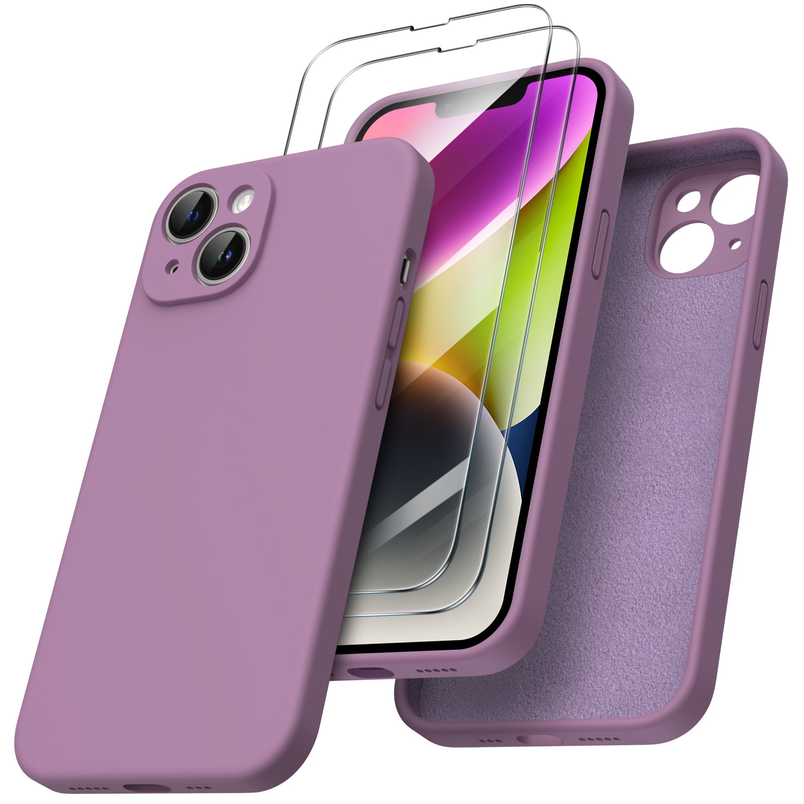 Liquid Silicone iPhone 14 Case with Camera Protection and 2 Screen Protectors