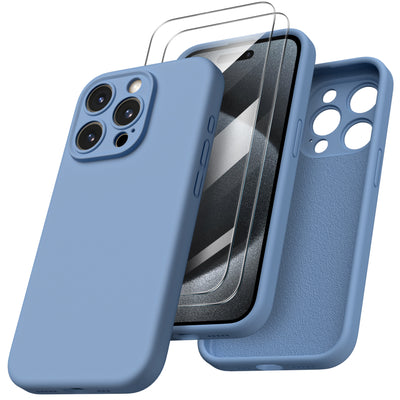 Flüssigsilikon iPhone 15 Pro Hülle mit Kameraschutz und 2 Displayschutzfolien