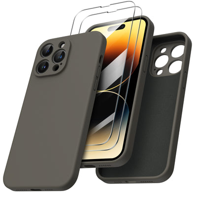 Flüssigsilikon Hülle für iPhone 14 Pro Max mit Kameraschutz und 2 Displayschutzfolien