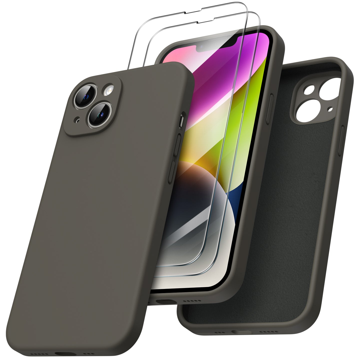 ORNARTO Liquid Silicone iPhone 14 Case with Camera Protection and 2 Screen Protectors