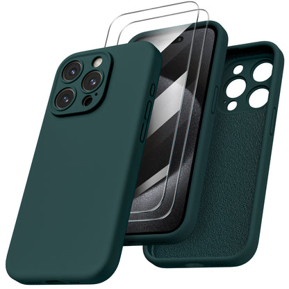 ORNARTO Liquid Silicone iPhone 15 Pro Case with Camera Protection and 2 Screen Protectors