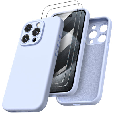 Flüssigsilikon iPhone 15 Pro Hülle mit Kameraschutz und 2 Displayschutzfolien
