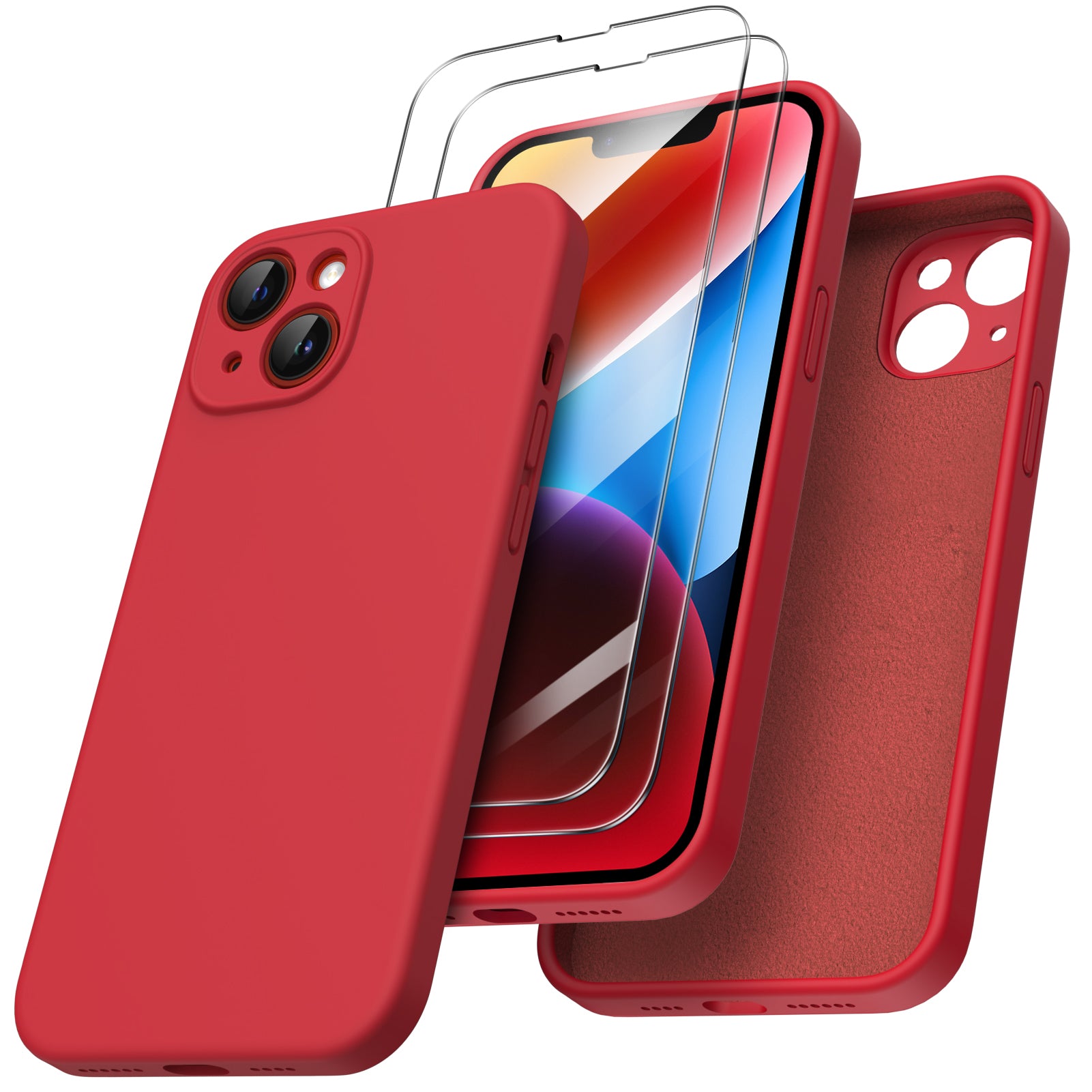 Liquid Silicone iPhone 14 Plus Case with Camera Protection and 2 Screen Protectors
