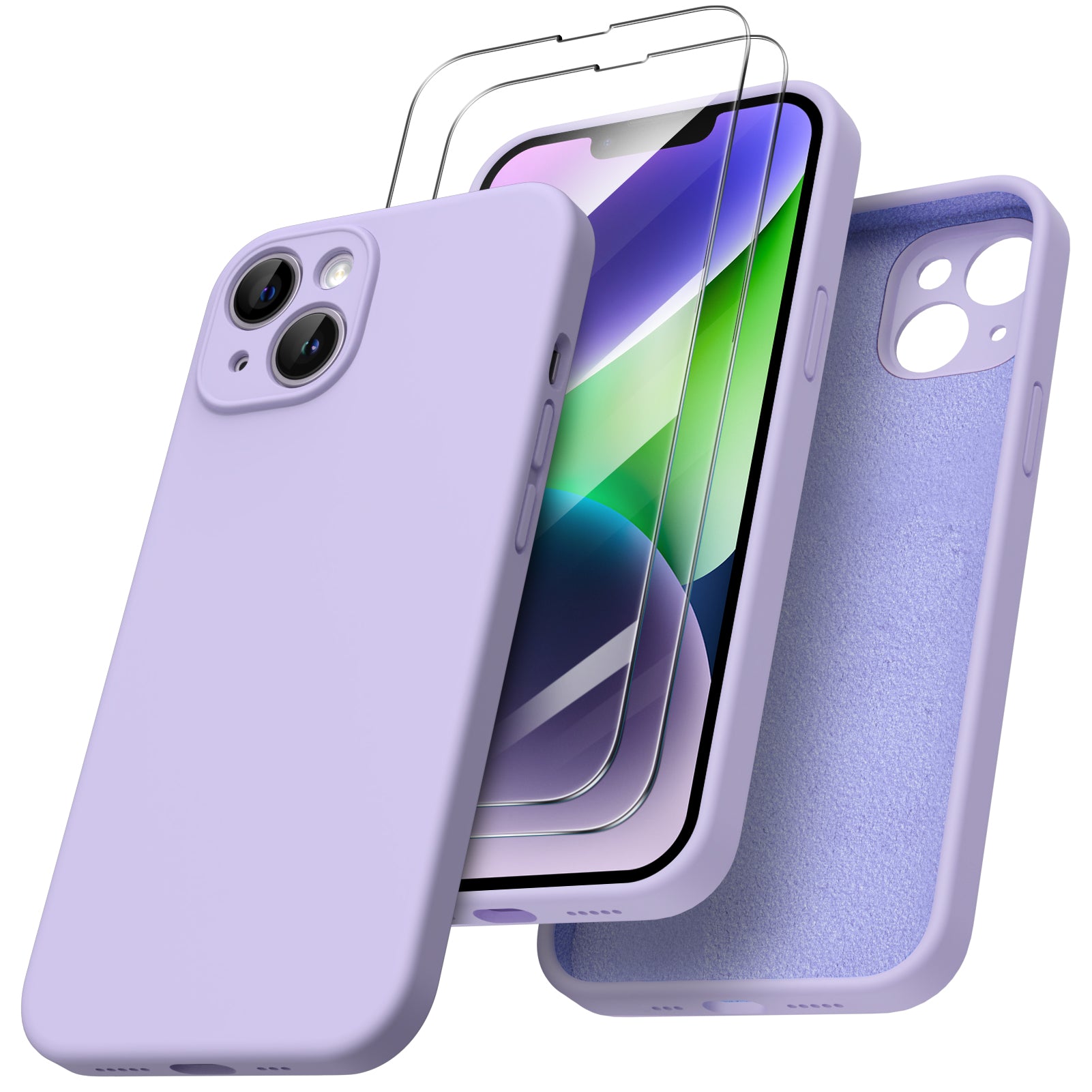 Liquid Silicone iPhone 14 Case with Camera Protection and 2 Screen Protectors
