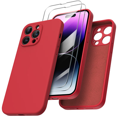 Flüssigsilikon Hülle für iPhone 14 Pro Max mit Kameraschutz und 2 Displayschutzfolien