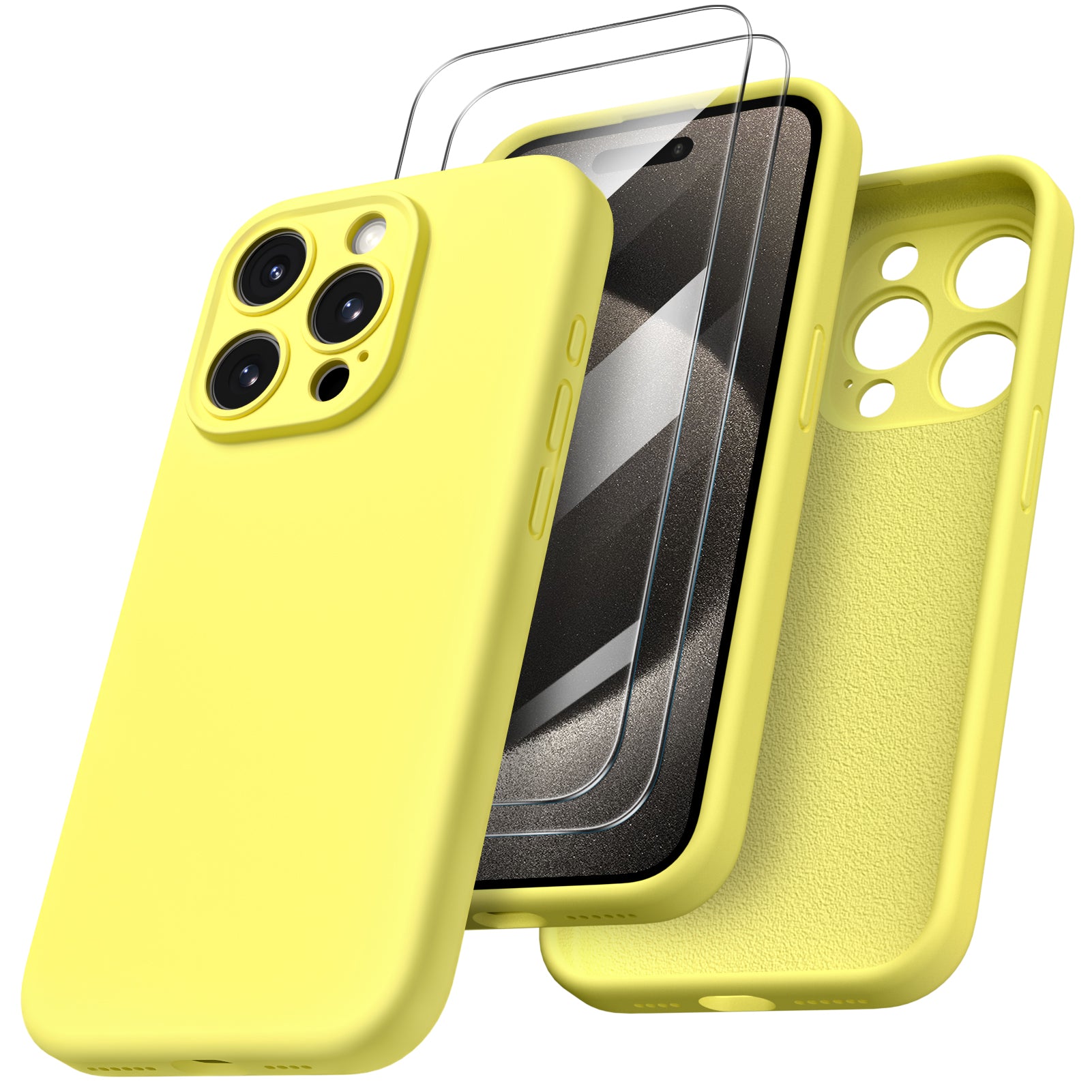 Liquid Silicone iPhone 15 Pro Max Case with Camera Protection and 2 Screen Protectors