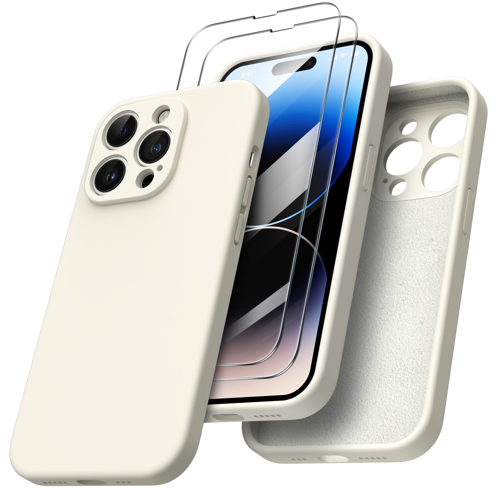 Liquid Silicone iPhone 14 Pro Case with Camera Protection and 2 Screen Protectors