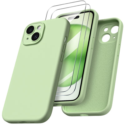 Flüssigsilikon iPhone 15 Hülle mit Kameraschutz und 2 Displayschutzfolien