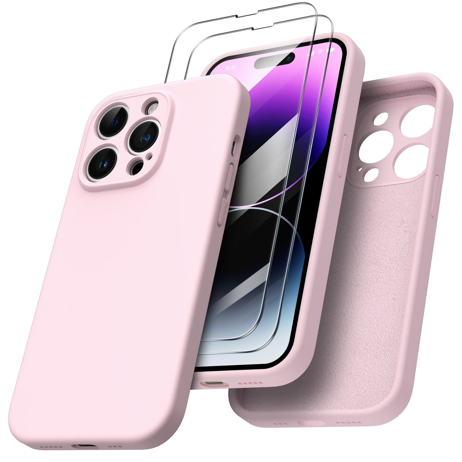 Liquid Silicone iPhone 14 Pro Case with Camera Protection and 2 Screen Protectors