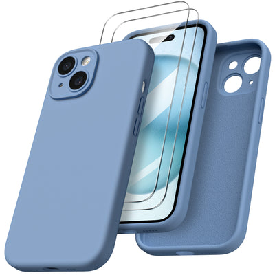 Flüssigsilikon iPhone 15 Hülle mit Kameraschutz und 2 Displayschutzfolien