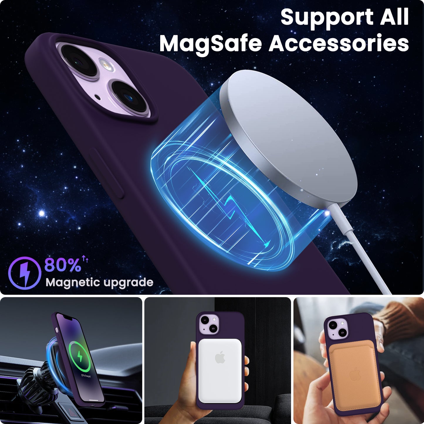 ORNARTO Magnetic Liquid Silicone iPhone 14 Case [Compatible with MagSafe] [+Screen Protector]