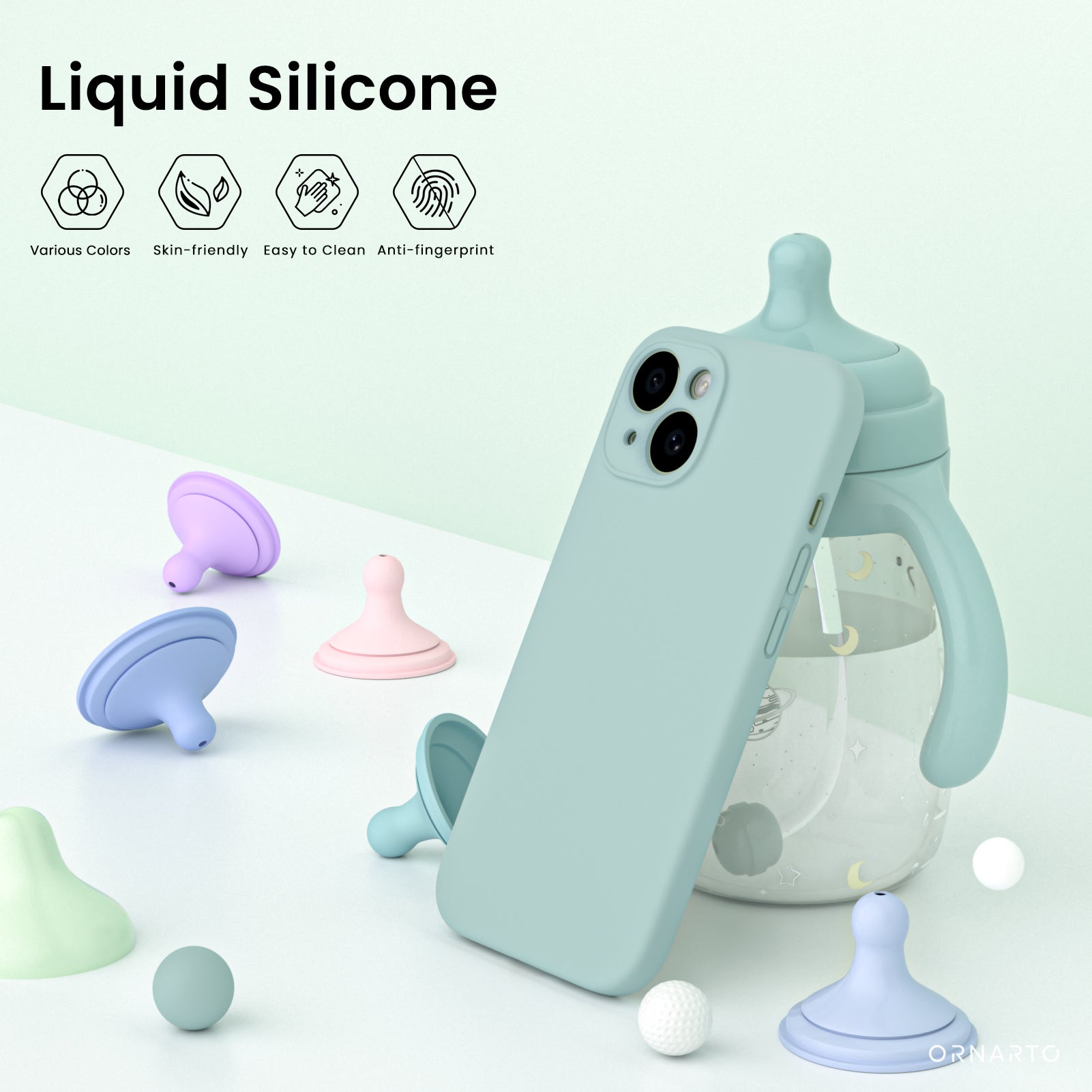 Liquid Silicone iPhone 15 Case with Camera Protection and 2 Screen Protectors