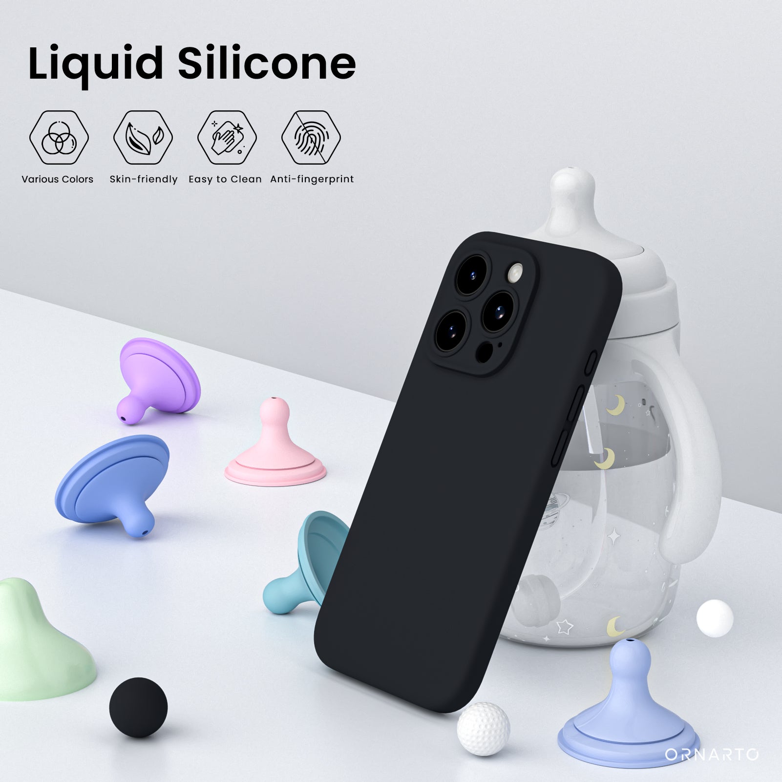 Liquid Silicone iPhone 15 Pro Max Case with Camera Protection and 2 Screen Protectors