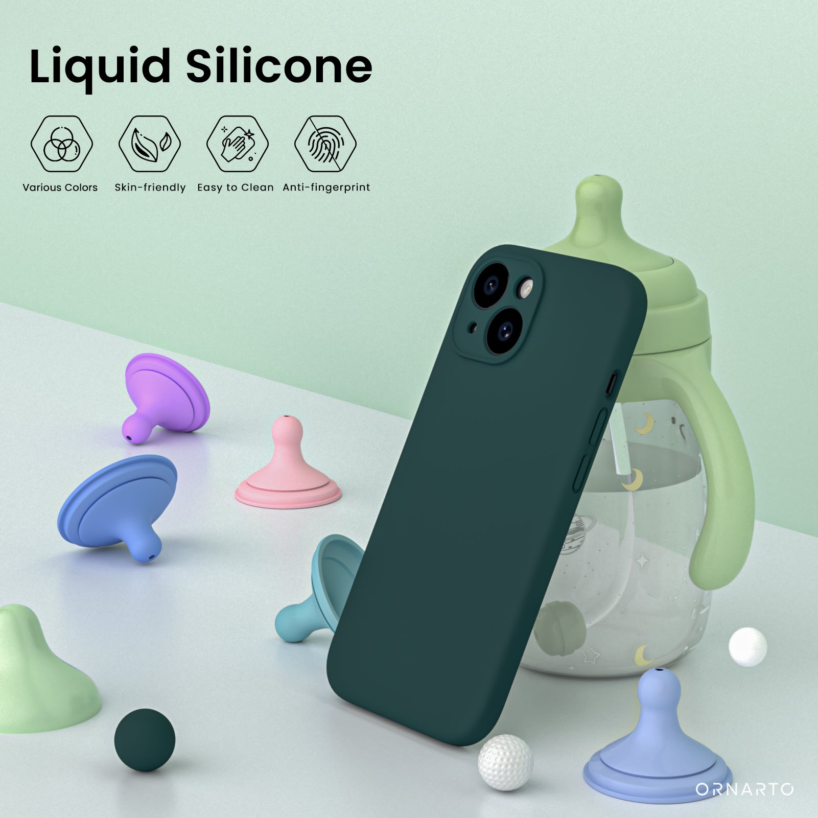 Liquid Silicone iPhone 15 Case with Camera Protection and 2 Screen Protectors