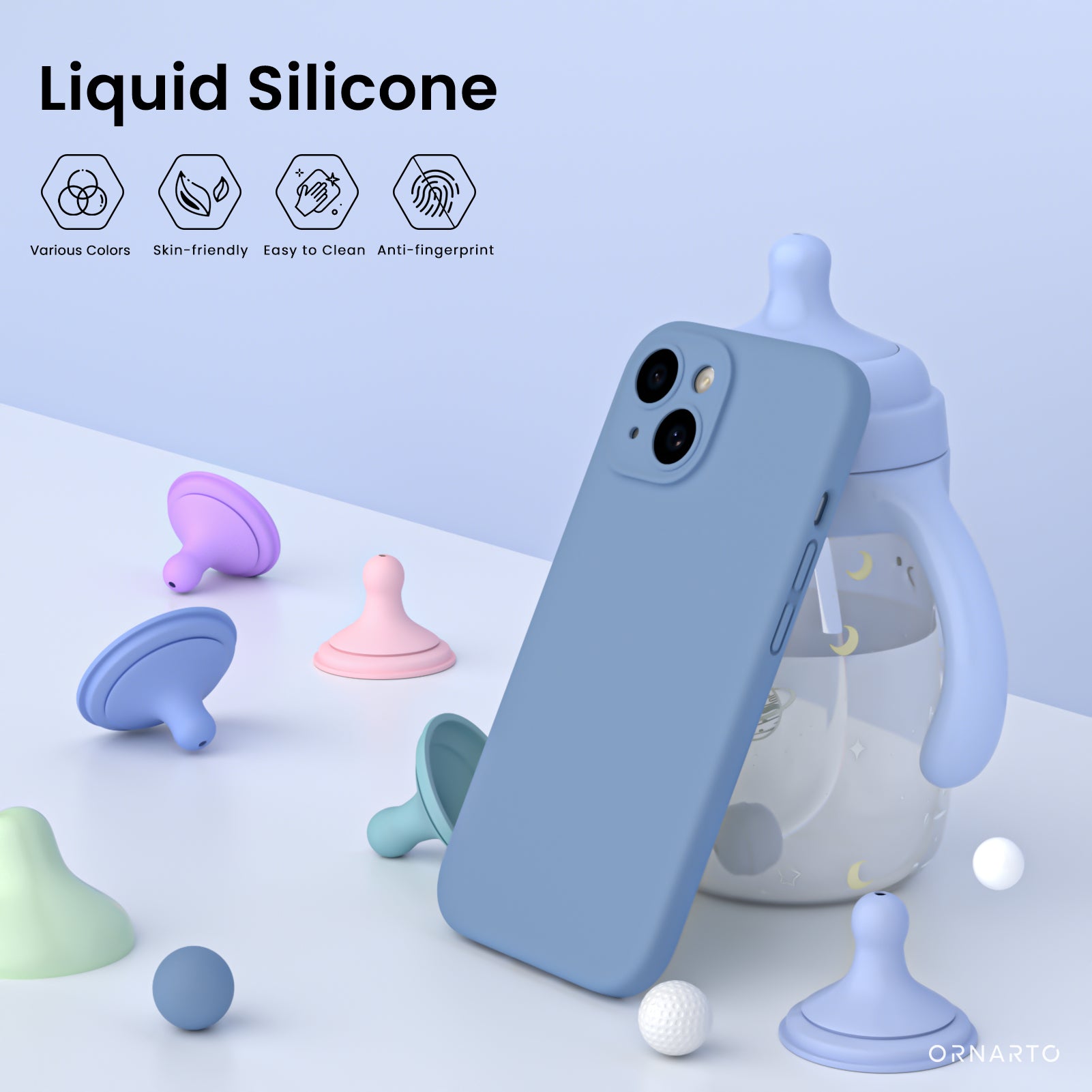 Liquid Silicone iPhone 15 Case with Camera Protection and 2 Screen Protectors