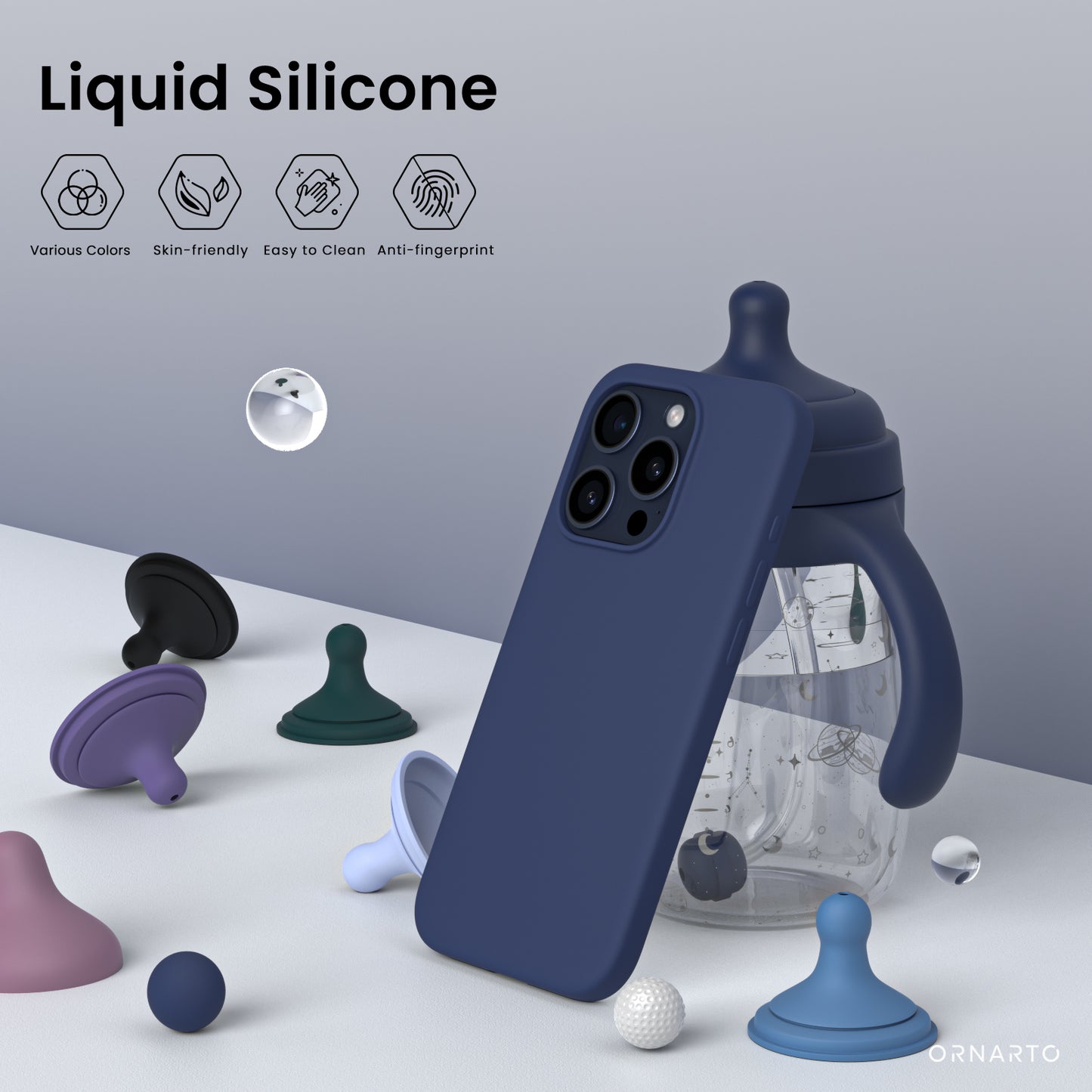 ORNARTO Liquid Silicone iPhone 15 Pro Max Case