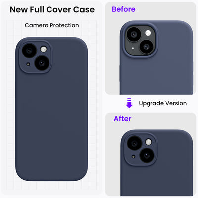Flüssigsilikon iPhone 15 Hülle mit Kameraschutz und 2 Displayschutzfolien