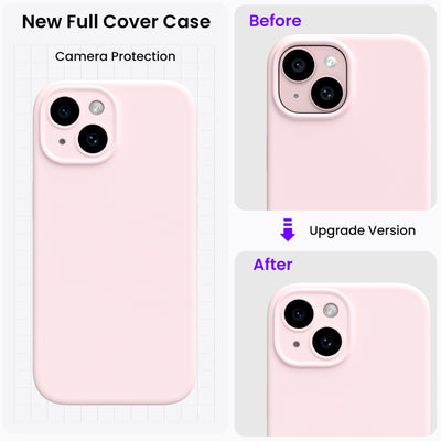Flüssigsilikon iPhone 15 Hülle mit Kameraschutz und 2 Displayschutzfolien
