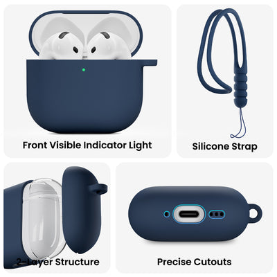 Flüssigsilikon AirPods 4 Hülle (2024) mit Schlüsselband