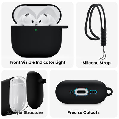 Flüssigsilikon AirPods 4 Hülle (2024) mit Schlüsselband