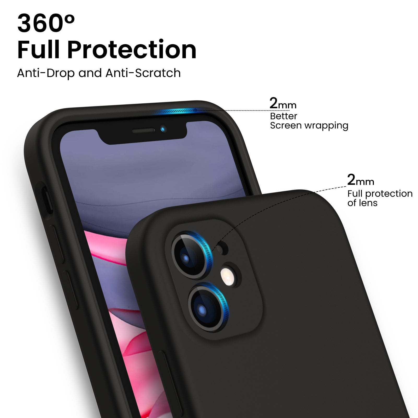 Liquid Silicone iPhone 11 Case with Camera Protection and 2 Screen Protectors