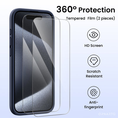 Flüssigsilikon-Schutzhülle für iPhone 15 Pro Max mit Kameraschutz und 2 Displayschutzfolien