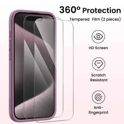 Flüssigsilikon iPhone 15 Pro Hülle mit Kameraschutz und 2 Displayschutzfolien