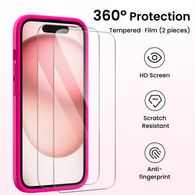 Flüssigsilikon iPhone 15 Hülle mit Kameraschutz und 2 Displayschutzfolien