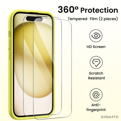 Flüssigsilikon iPhone 15 Hülle mit Kameraschutz und 2 Displayschutzfolien