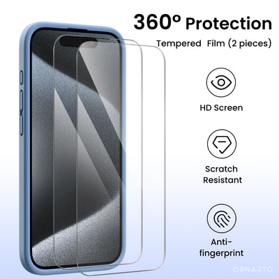 Flüssigsilikon iPhone 15 Pro Hülle mit Kameraschutz und 2 Displayschutzfolien