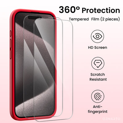 Flüssigsilikon iPhone 15 Pro Hülle mit Kameraschutz und 2 Displayschutzfolien