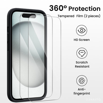 Flüssigsilikon iPhone 15 Hülle mit Kameraschutz und 2 Displayschutzfolien
