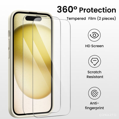 Flüssigsilikon iPhone 15 Hülle mit Kameraschutz und 2 Displayschutzfolien