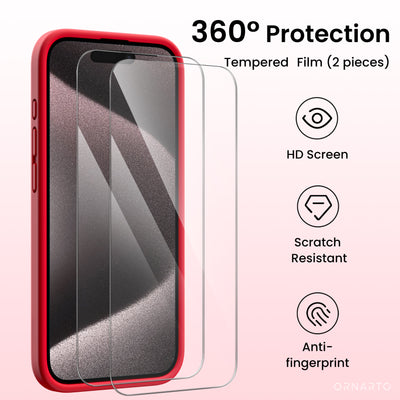 Flüssigsilikon-Schutzhülle für iPhone 15 Pro Max mit Kameraschutz und 2 Displayschutzfolien