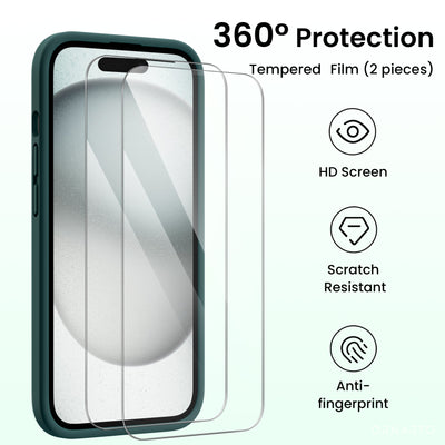 Flüssigsilikon iPhone 15 Hülle mit Kameraschutz und 2 Displayschutzfolien