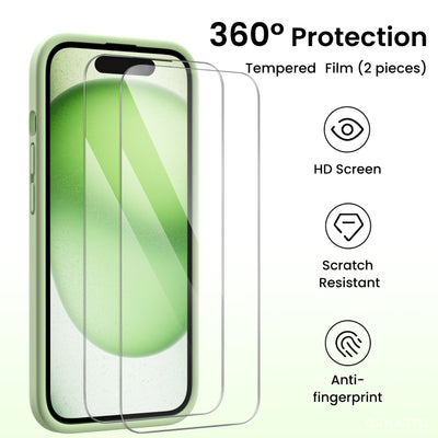 Flüssigsilikon iPhone 15 Hülle mit Kameraschutz und 2 Displayschutzfolien