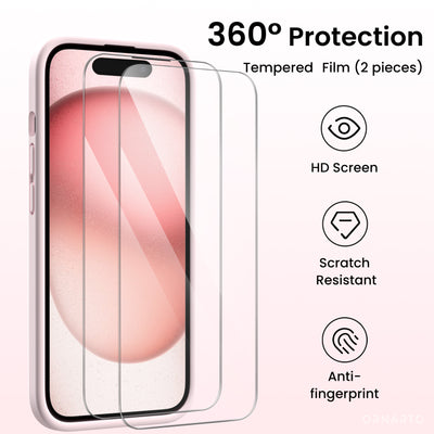 Flüssigsilikon iPhone 15 Hülle mit Kameraschutz und 2 Displayschutzfolien