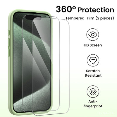 Flüssigsilikon iPhone 15 Pro Hülle mit Kameraschutz und 2 Displayschutzfolien