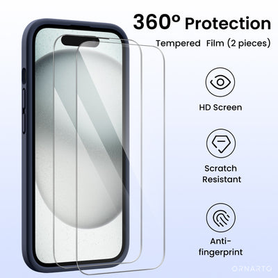 Flüssigsilikon iPhone 15 Hülle mit Kameraschutz und 2 Displayschutzfolien