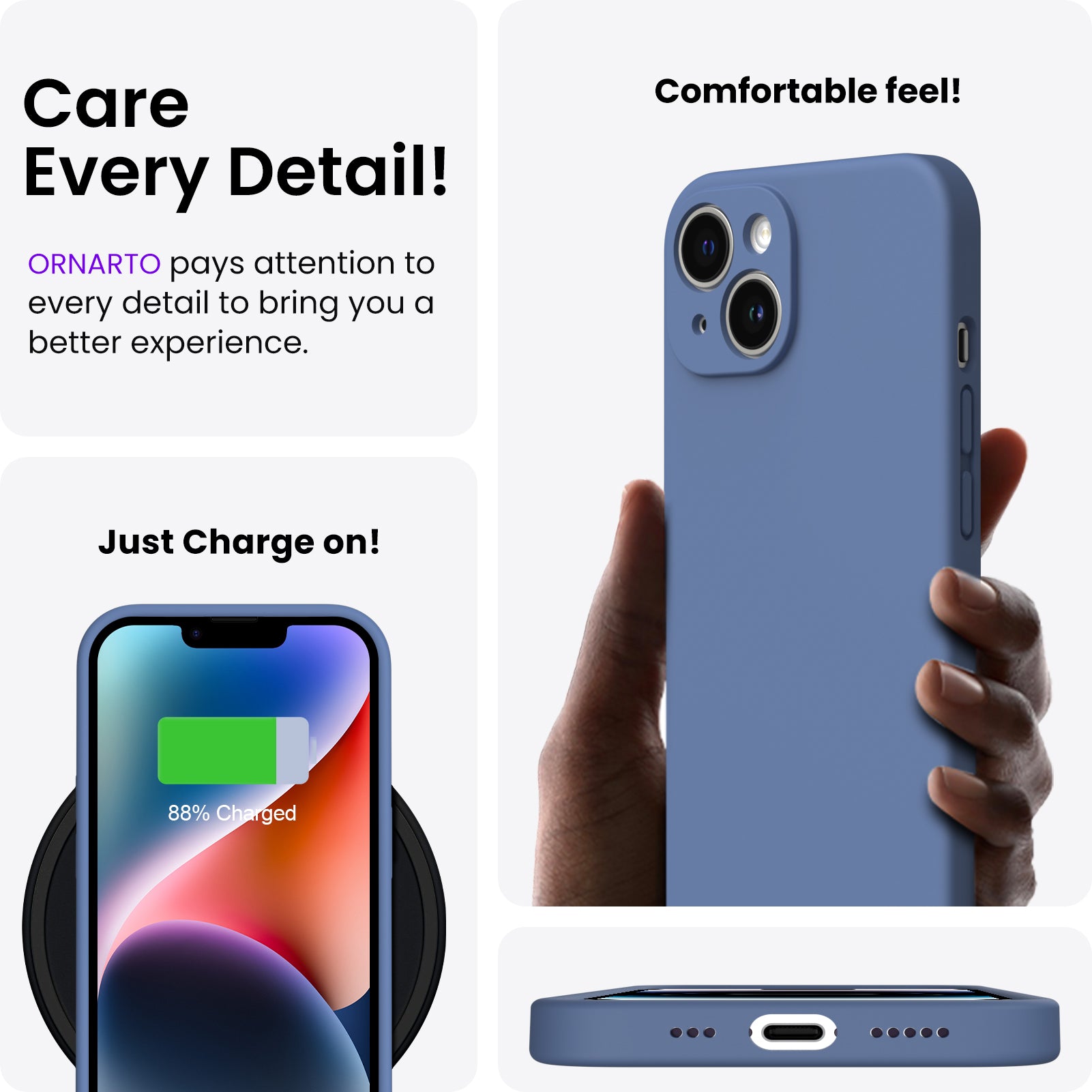 Liquid Silicone iPhone 14 Plus Case with Camera Protection and 2 Screen Protectors