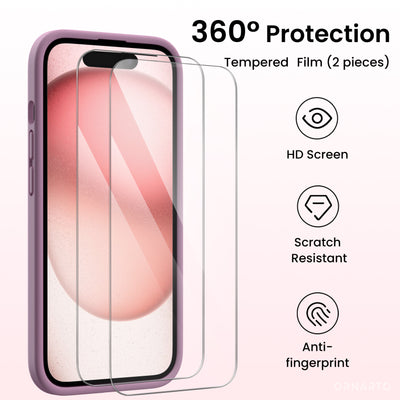 Flüssigsilikon iPhone 15 Hülle mit Kameraschutz und 2 Displayschutzfolien