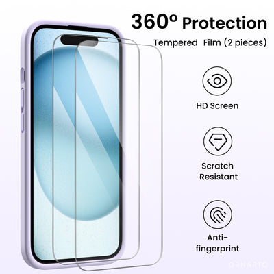 Flüssigsilikon iPhone 15 Hülle mit Kameraschutz und 2 Displayschutzfolien