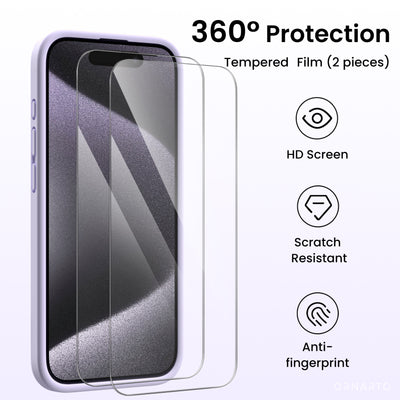 Flüssigsilikon-Schutzhülle für iPhone 15 Pro Max mit Kameraschutz und 2 Displayschutzfolien