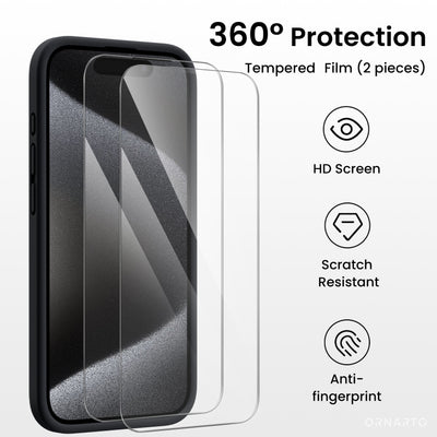 Flüssigsilikon-Schutzhülle für iPhone 15 Pro Max mit Kameraschutz und 2 Displayschutzfolien