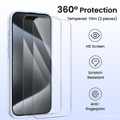 Flüssigsilikon iPhone 15 Pro Hülle mit Kameraschutz und 2 Displayschutzfolien