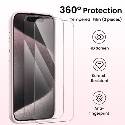 Flüssigsilikon iPhone 15 Pro Hülle mit Kameraschutz und 2 Displayschutzfolien