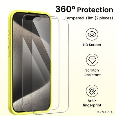 Flüssigsilikon iPhone 15 Pro Hülle mit Kameraschutz und 2 Displayschutzfolien